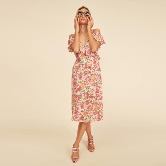 LPA Dresses & Skirts - ✨NWT✨ LPA Ruffle Floral Midi Dress 137 in Vintage Rose Pink Sz XS